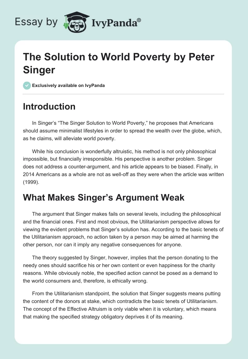 The Solution to World Poverty by Peter Singer. Page 1