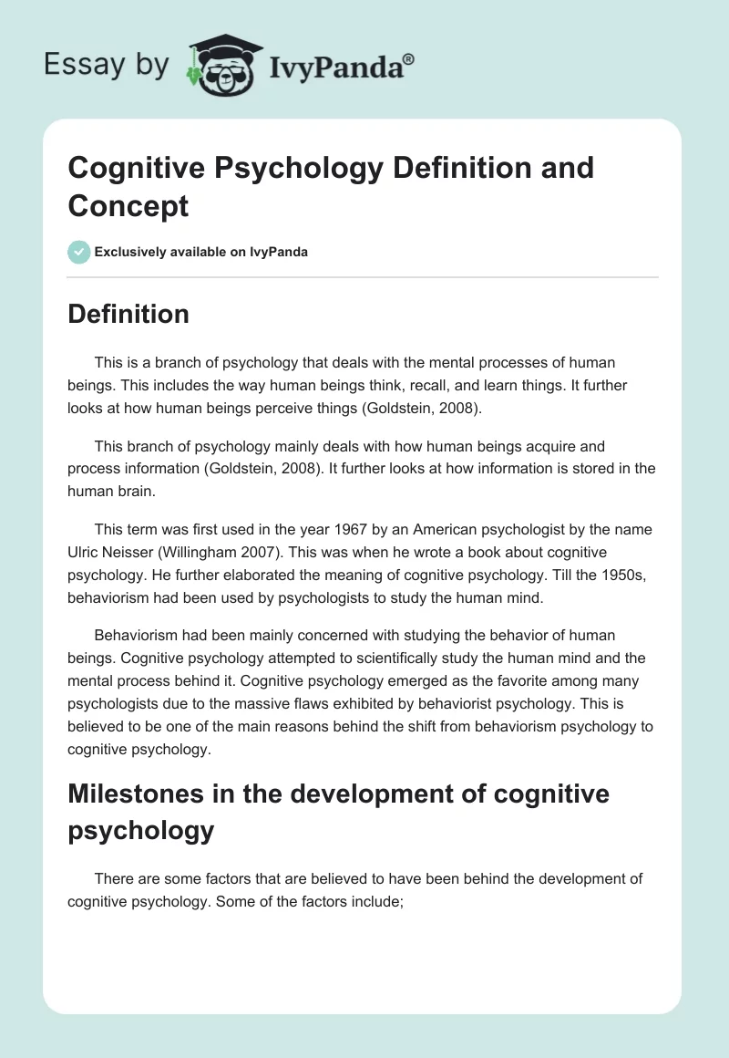 Cognitive Psychology Definition and Concept. Page 1