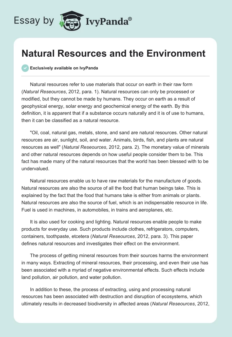 Natural Resources and the Environment. Page 1