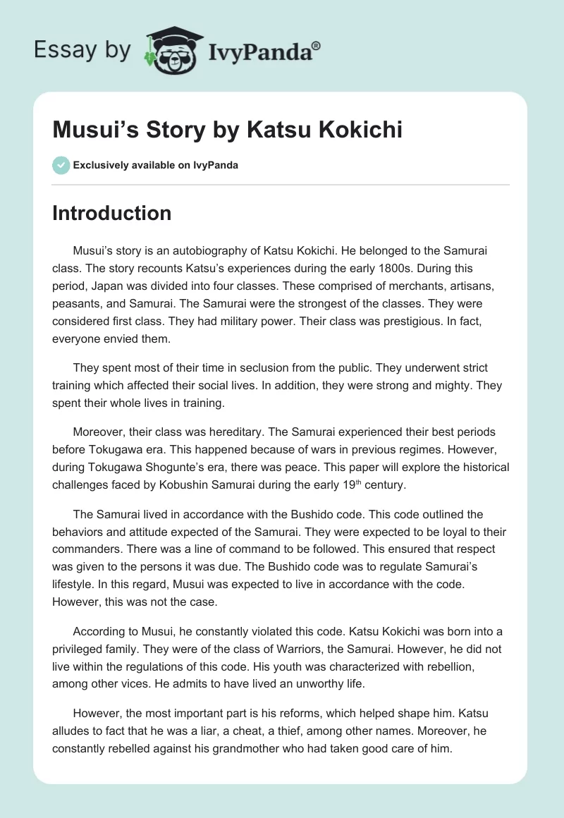 "Musui’s Story" by Katsu Kokichi. Page 1