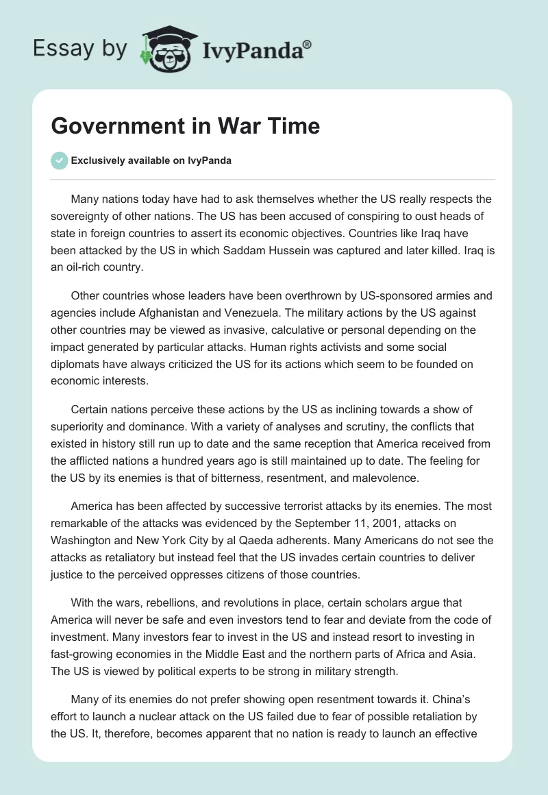 Government in War Time. Page 1