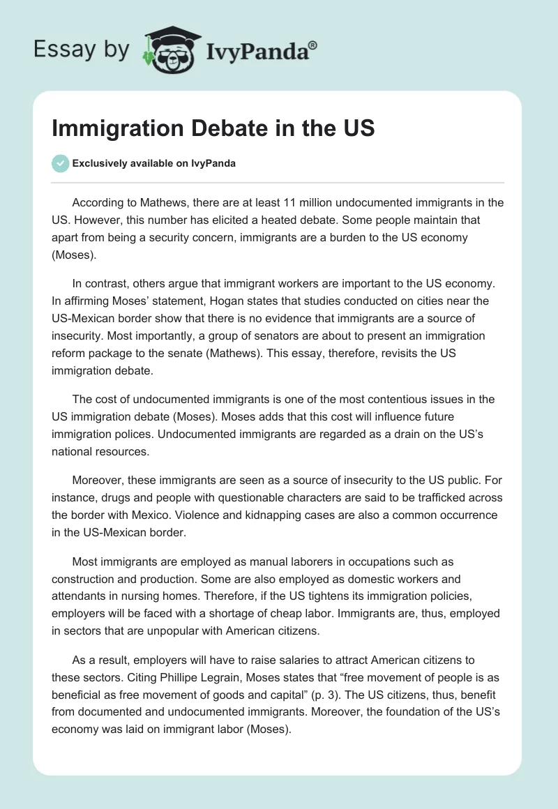 Immigration Debate in the US. Page 1