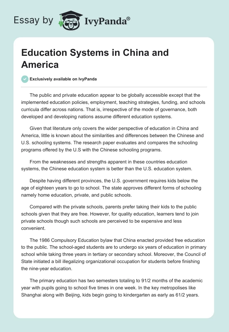 Education Systems in China and America. Page 1