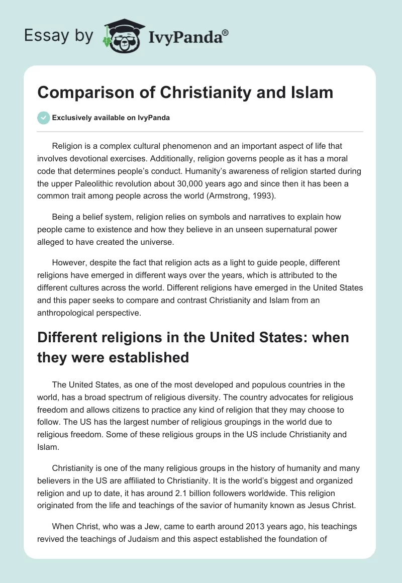 Comparison of Christianity and Islam. Page 1