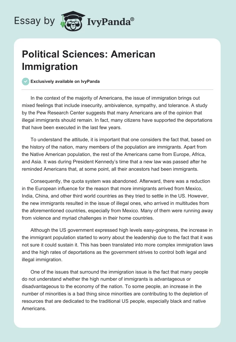 Political Sciences: American Immigration. Page 1