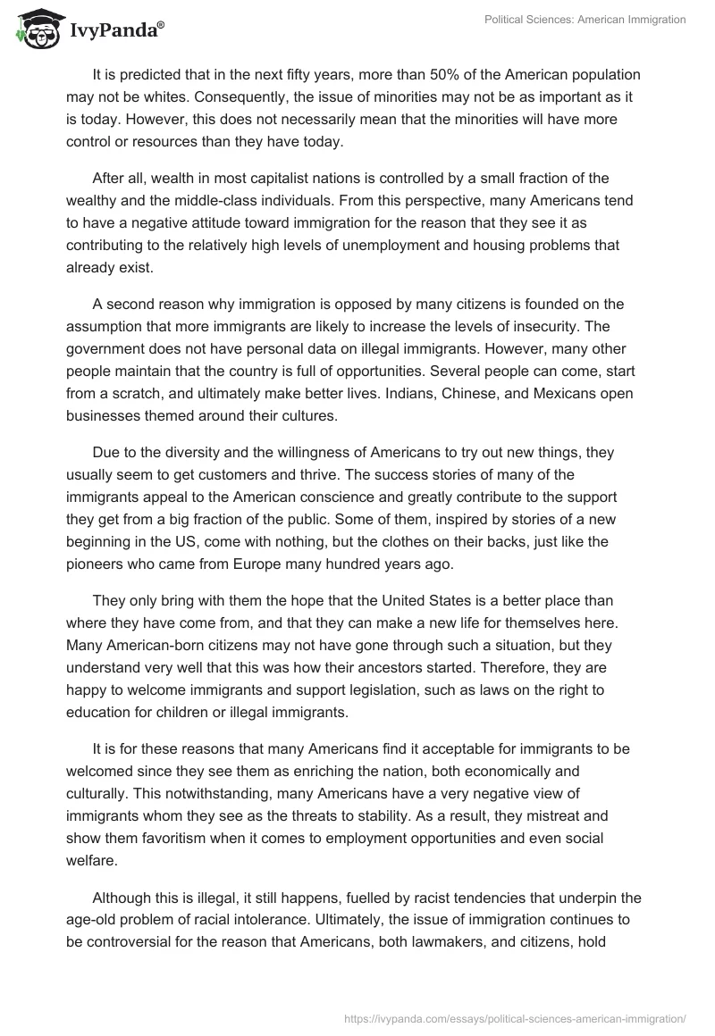 Political Sciences: American Immigration. Page 2