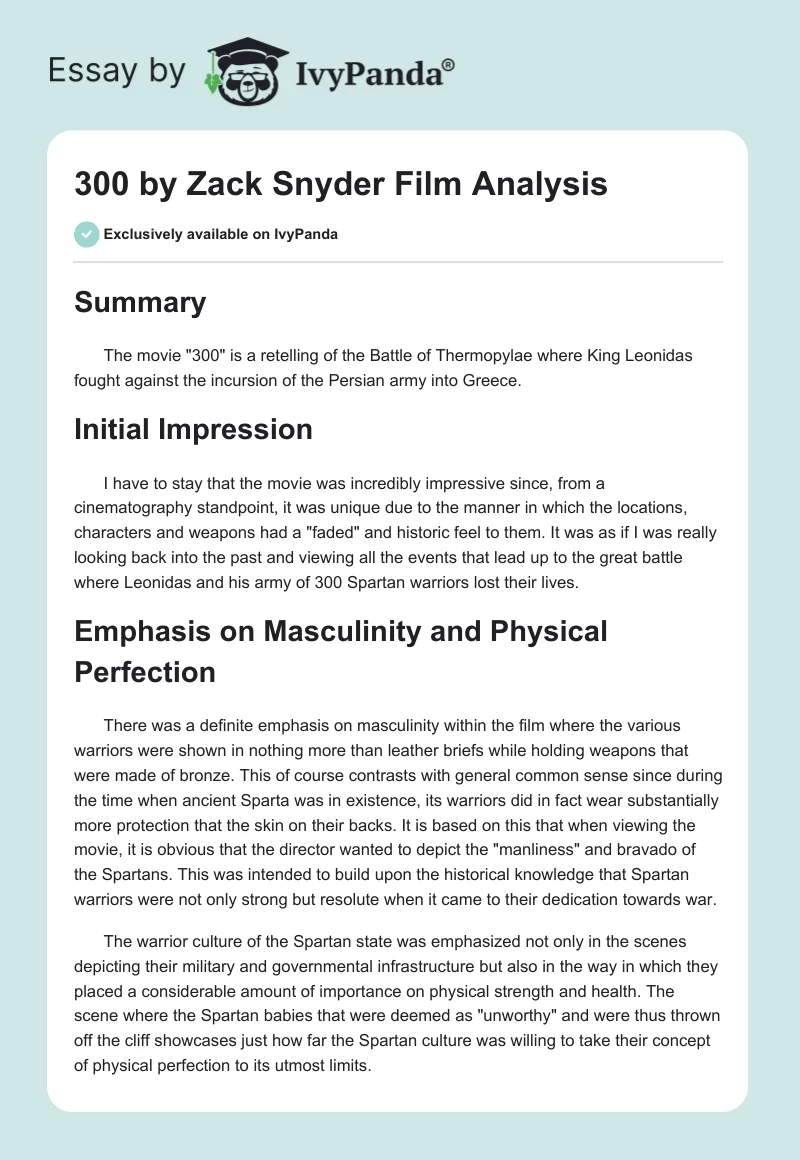 "300" by ‎Zack Snyder Film Analysis. Page 1