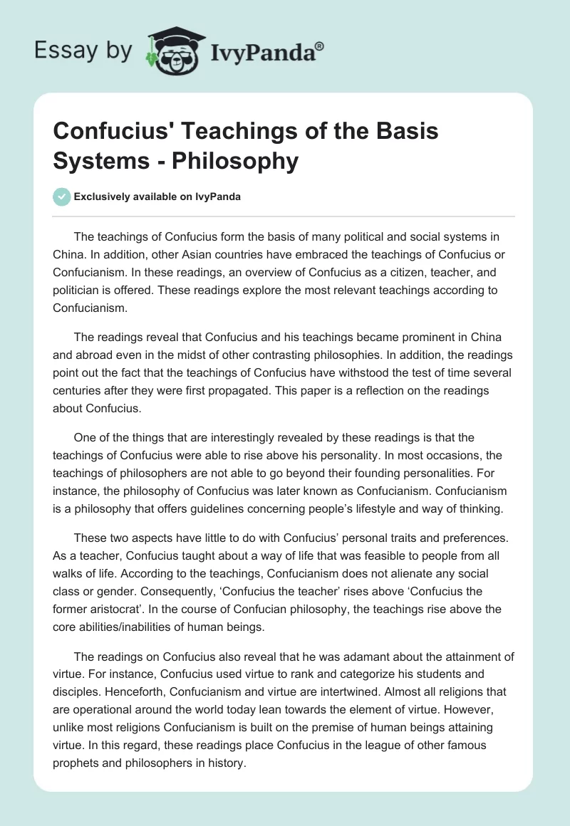 Confucius' Teachings of the Basis Systems - Philosophy. Page 1