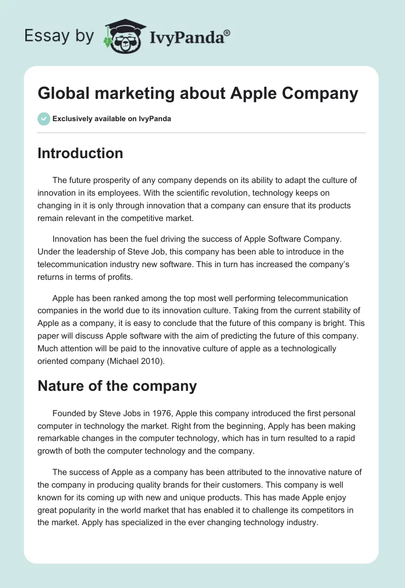 Global Marketing About Apple Company. Page 1