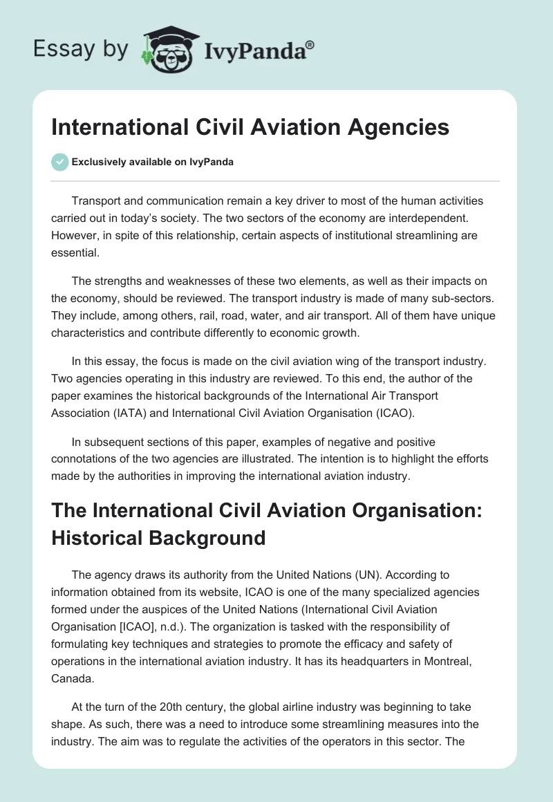International Civil Aviation Agencies. Page 1