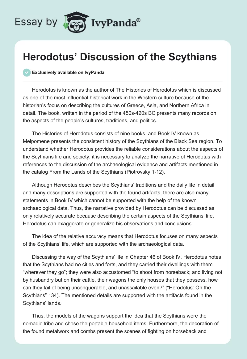 Herodotus’ Discussion of the Scythians. Page 1