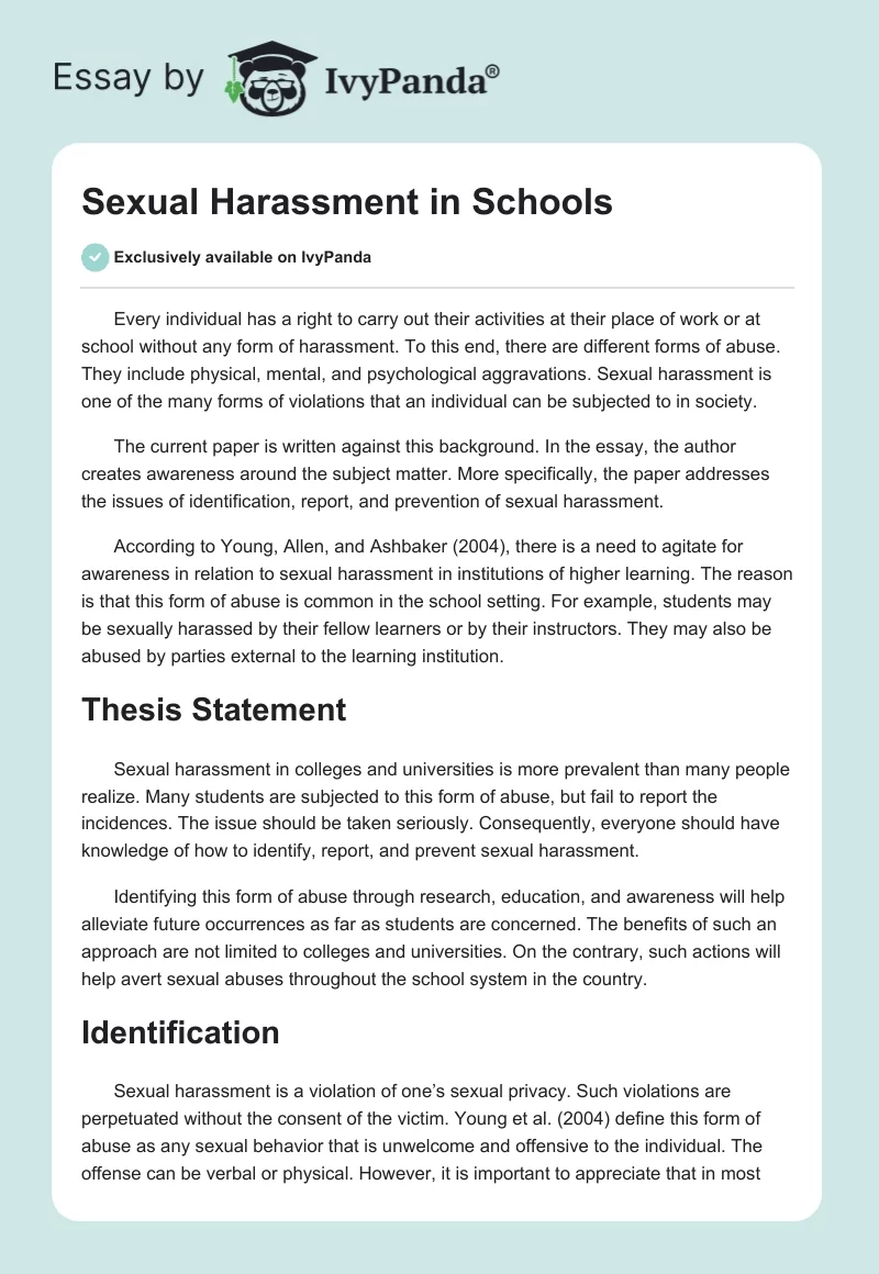 Sexual Harassment in Schools. Page 1