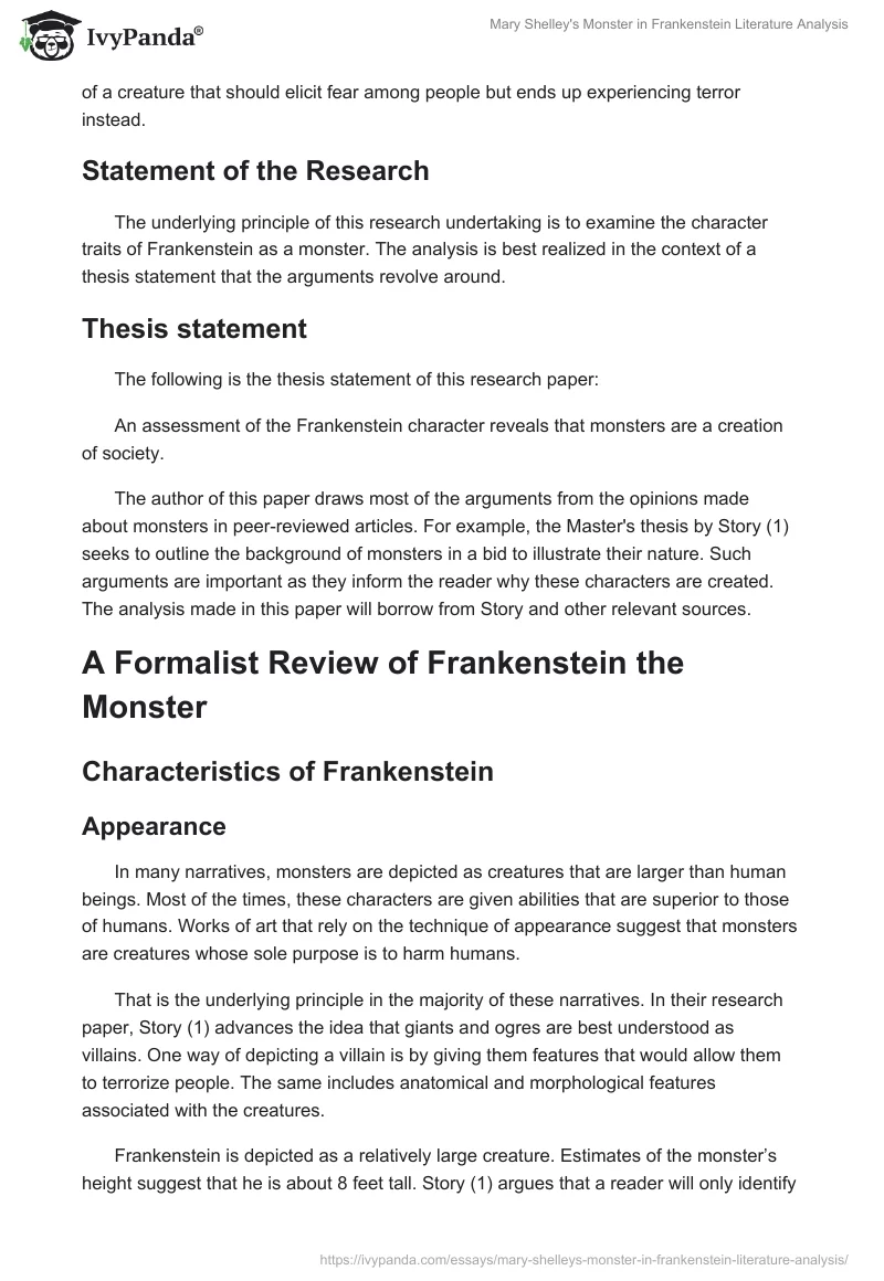 Mary Shelley's Monster in Frankenstein Literature Analysis. Page 2