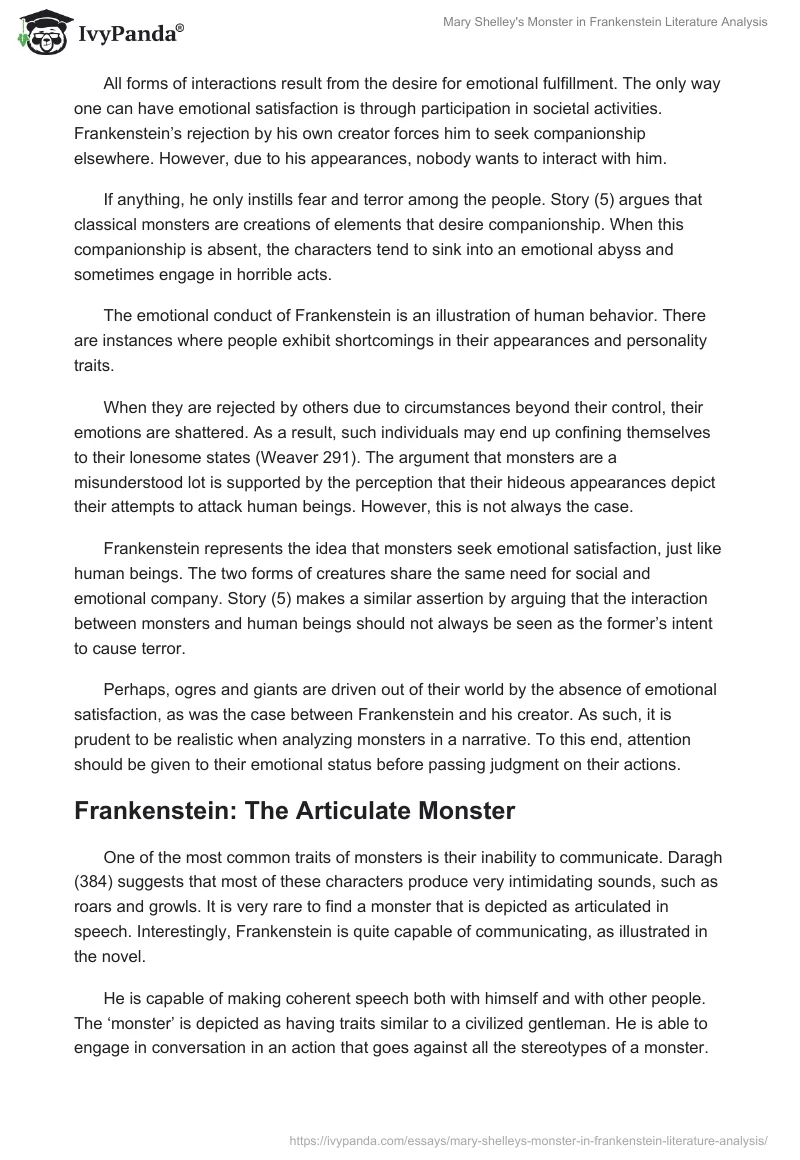 Mary Shelley's Monster in Frankenstein Literature Analysis. Page 5