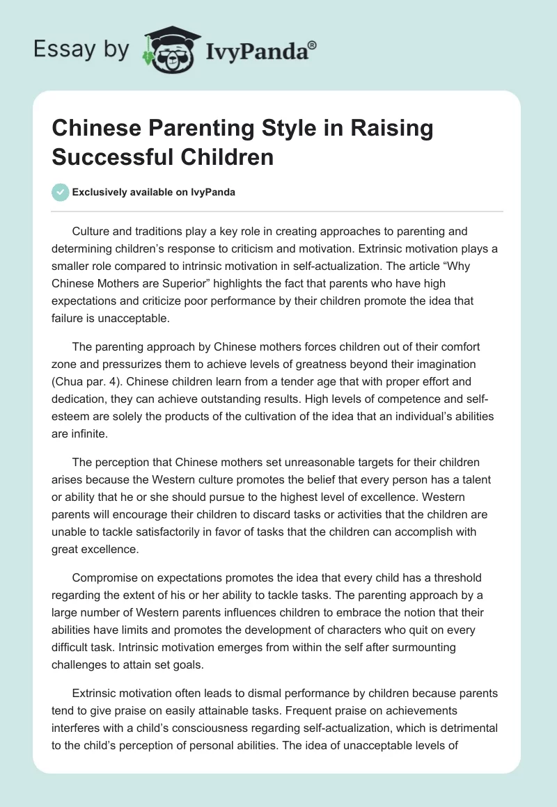 Chinese Parenting Style in Raising Successful Children. Page 1
