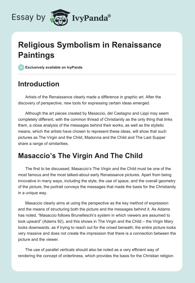 Religious Symbolism in Renaissance Paintings. Page 1