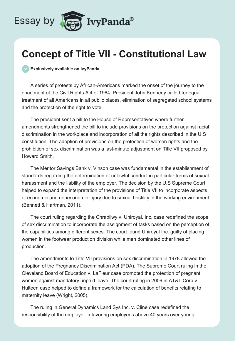 Concept of Title VII - Constitutional Law. Page 1