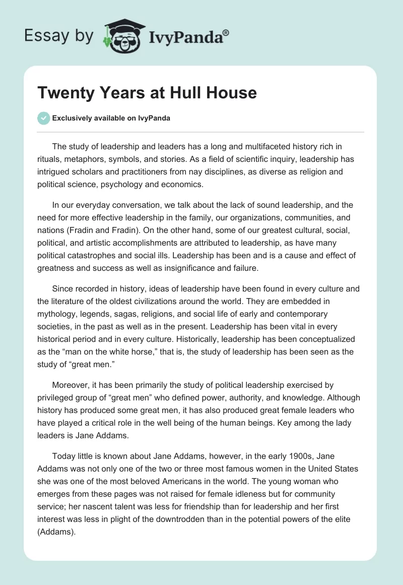 Twenty Years at Hull House. Page 1