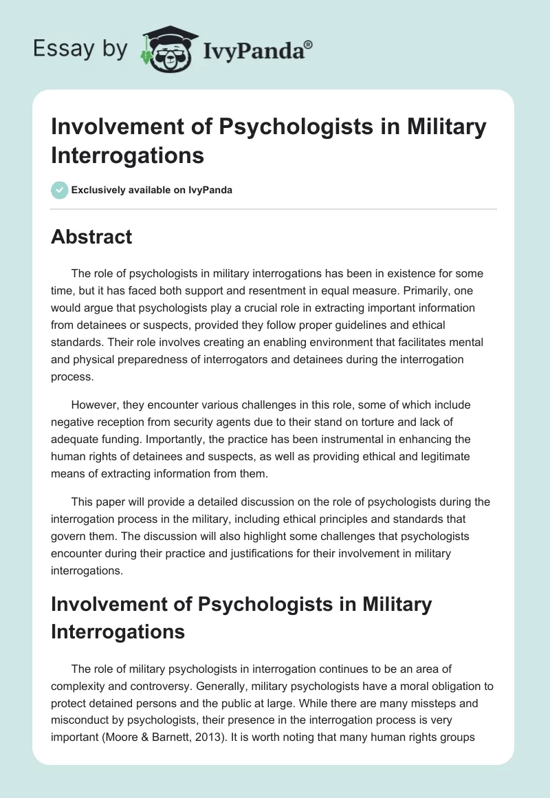Involvement of Psychologists in Military Interrogations. Page 1