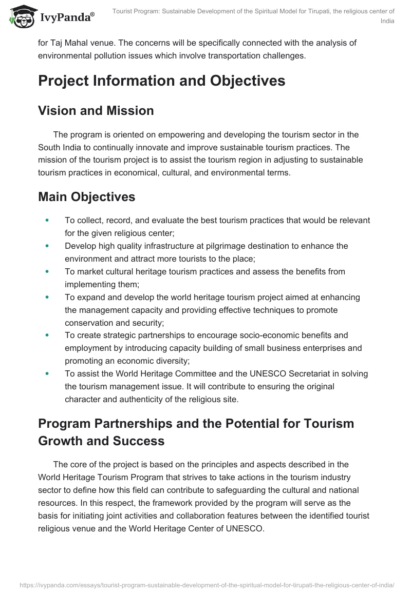 Tourist Program: Sustainable Development of the Spiritual Model for Tirupati, the religious center of India. Page 2