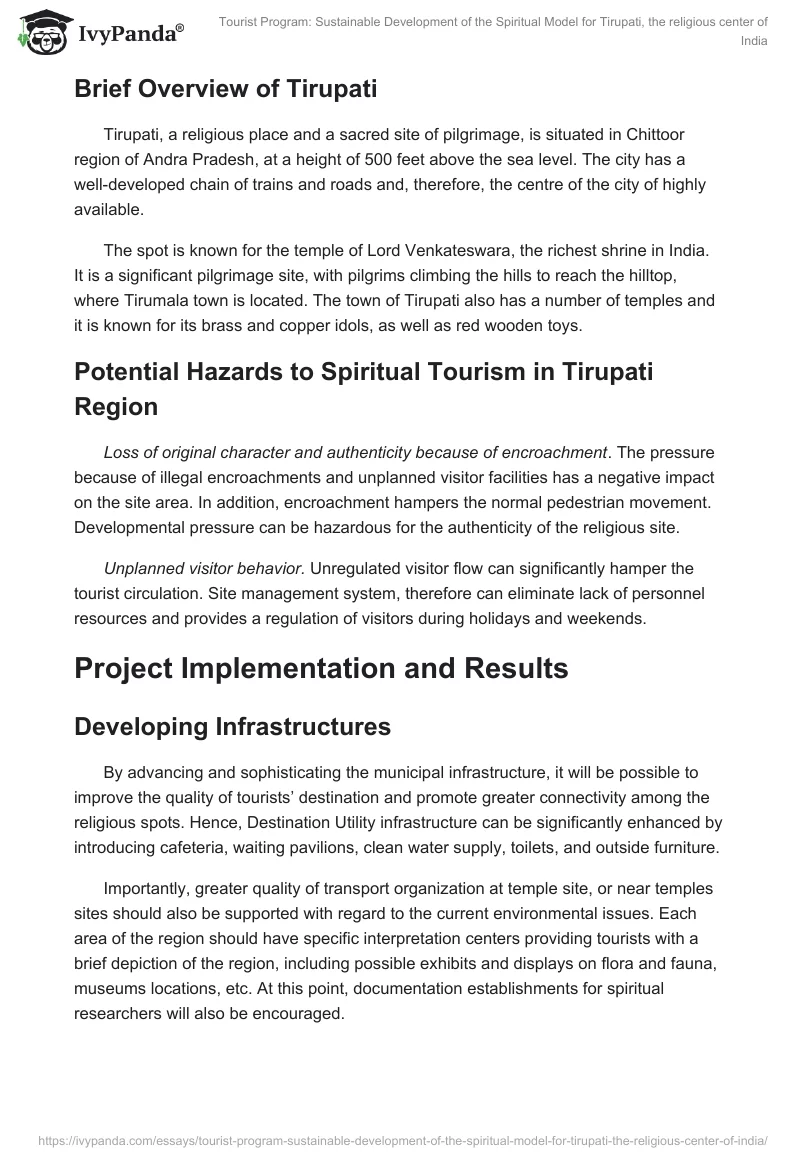 Tourist Program: Sustainable Development of the Spiritual Model for Tirupati, the religious center of India. Page 4