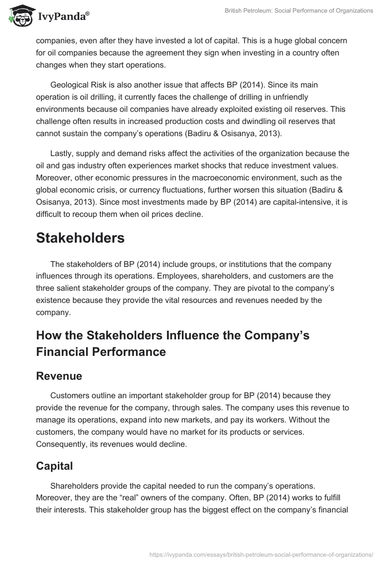 British Petroleum: Social Performance of Organizations. Page 2