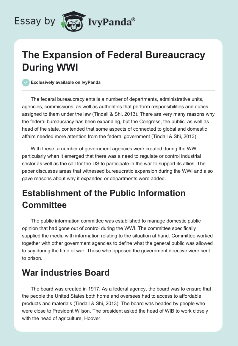 The Expansion of Federal Bureaucracy During WWI. Page 1