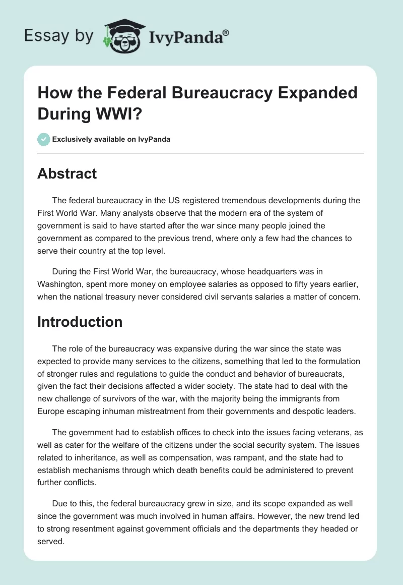 How the Federal Bureaucracy Expanded During WWI?. Page 1