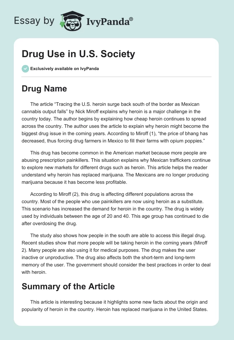 Drug Use in U.S. Society. Page 1