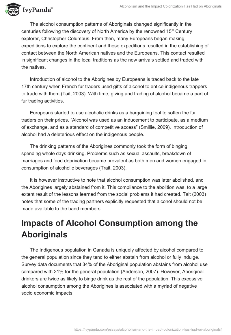 Alcoholism and the Impact Colonization Has Had on Aboriginals. Page 2