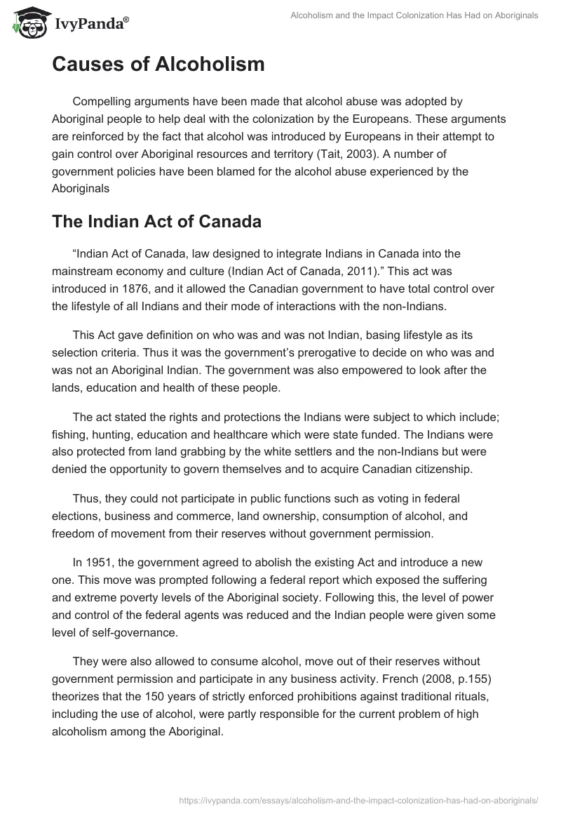 Alcoholism and the Impact Colonization Has Had on Aboriginals. Page 4