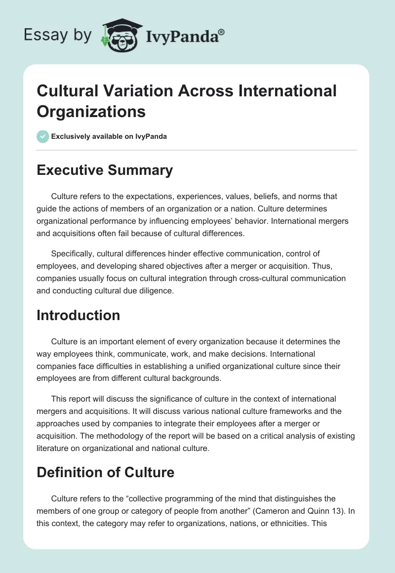 Cultural Variation Across International Organizations. Page 1