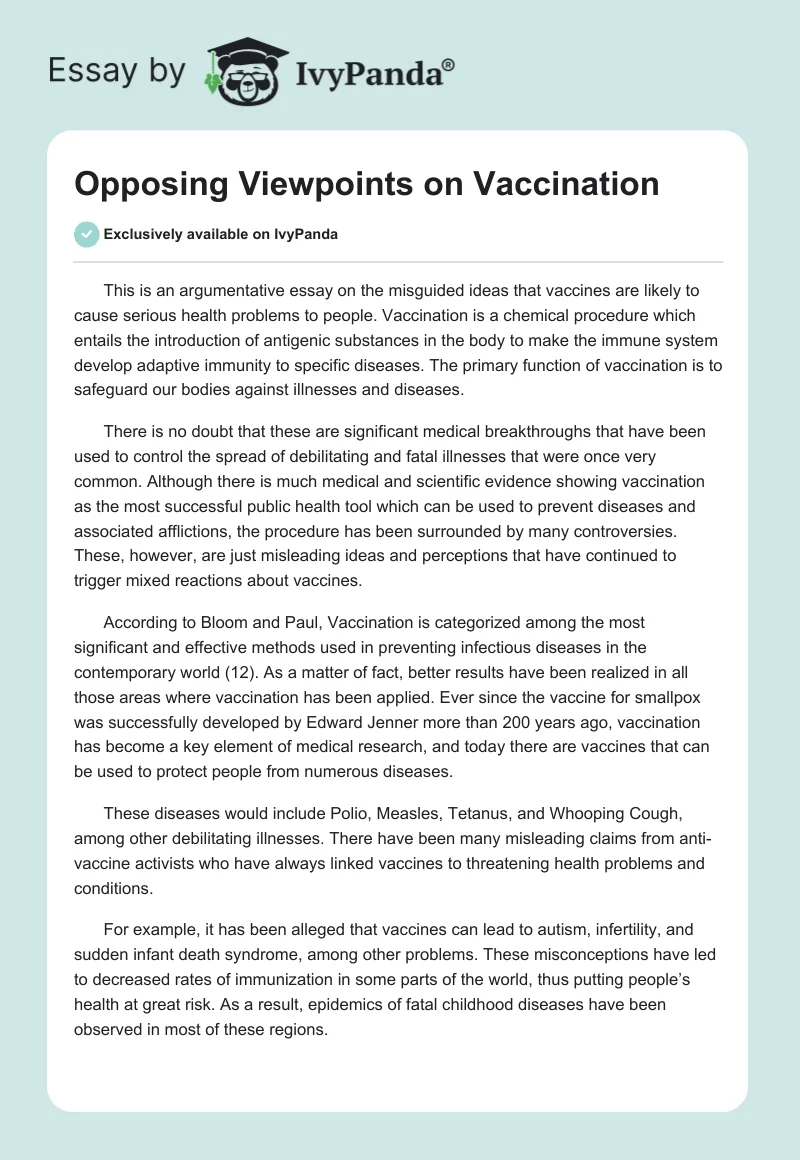 Opposing Viewpoints on Vaccination. Page 1