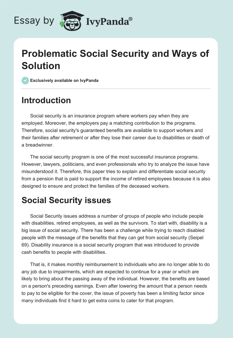 Problematic Social Security and Ways of Solution. Page 1