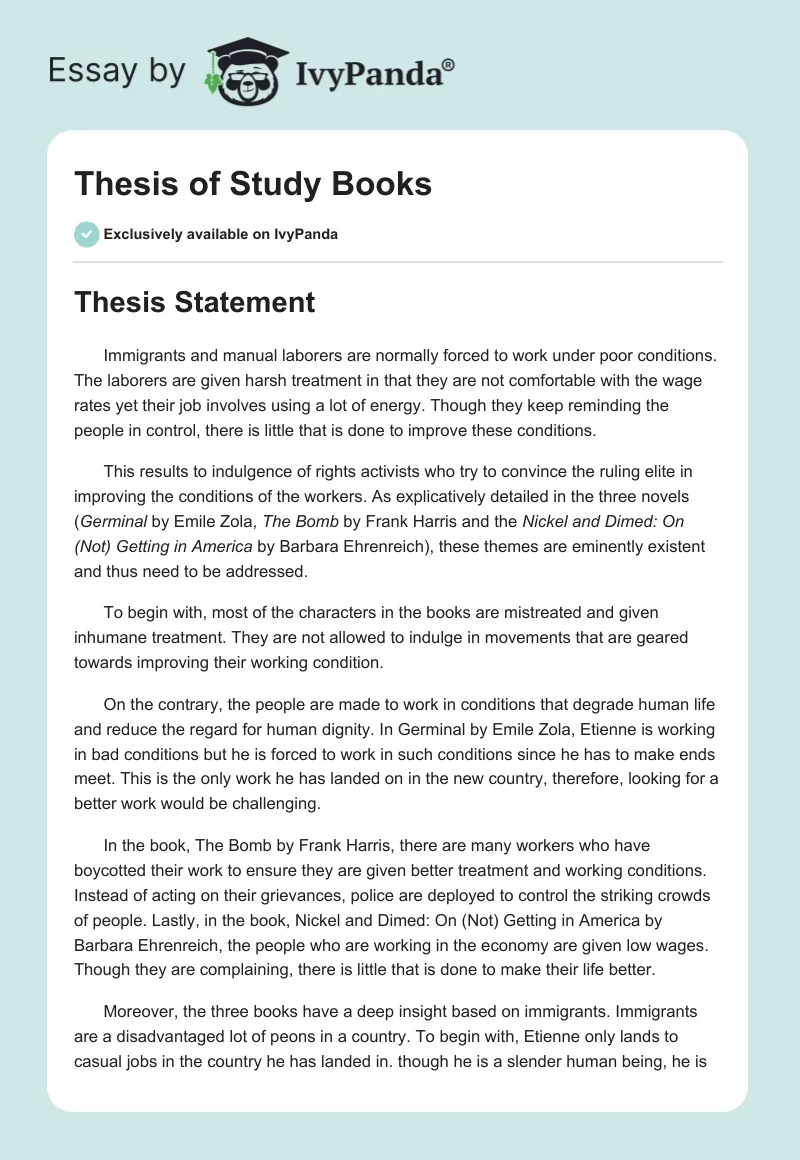 Thesis of Study Books. Page 1