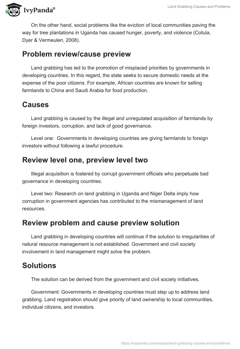 Land Grabbing Causes and Problems. Page 3