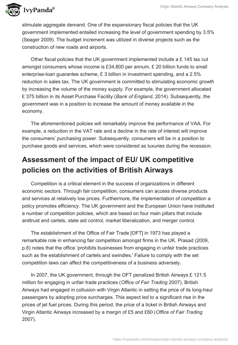 Virgin Atlantic Airways Company Analysis. Page 5