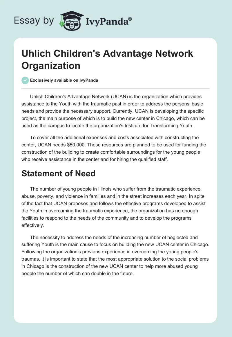 Uhlich Children's Advantage Network Organization. Page 1