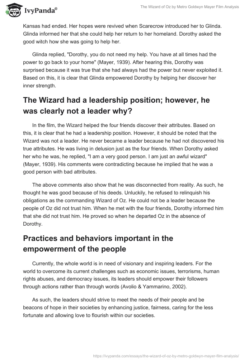 "The Wizard of Oz" by Metro Goldwyn Mayer Film Analysis. Page 3