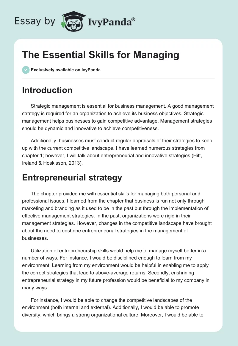 The Essential Skills for Managing. Page 1
