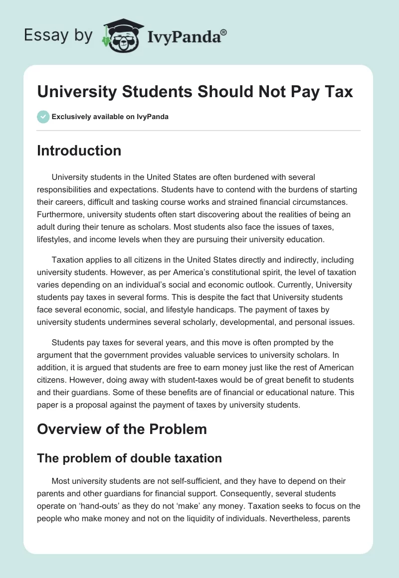 University Students Should Not Pay Tax. Page 1