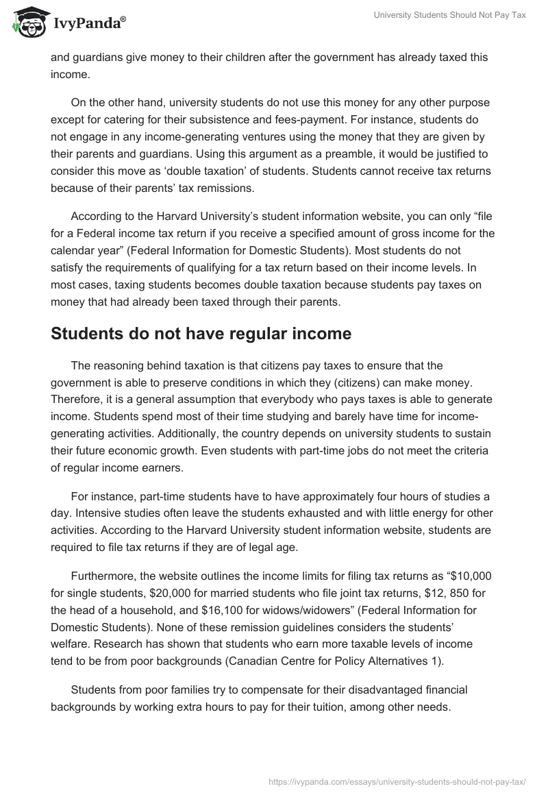 University Students Should Not Pay Tax. Page 2