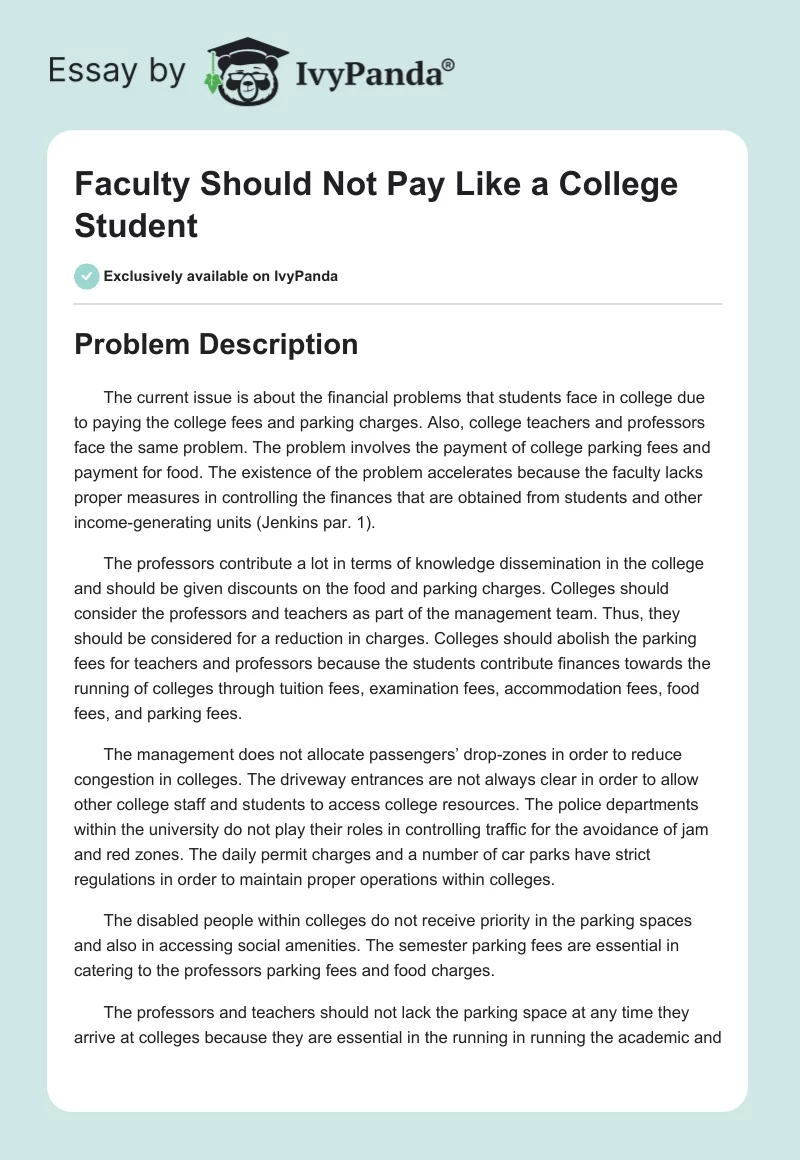 Faculty Should Not Pay Like a College Student. Page 1