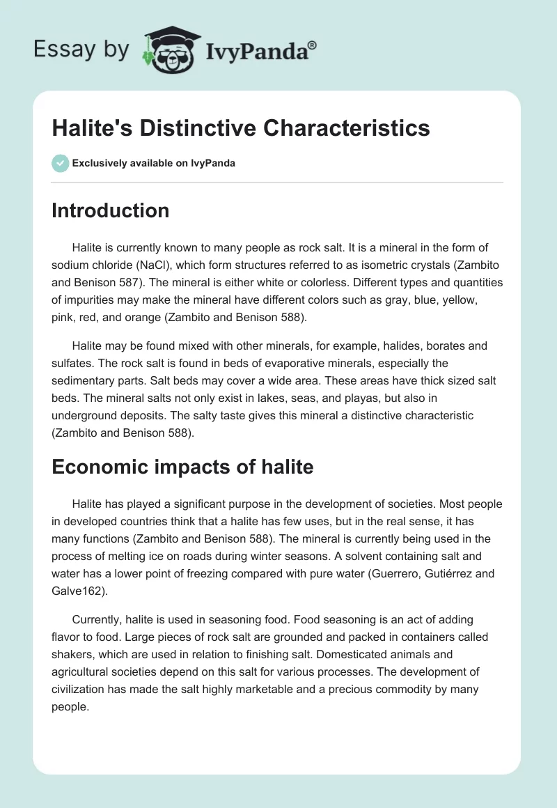 Halite's Distinctive Characteristics. Page 1
