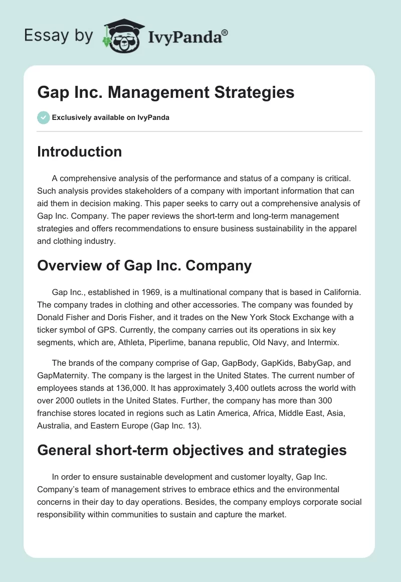 Gap Inc. Management Strategies. Page 1