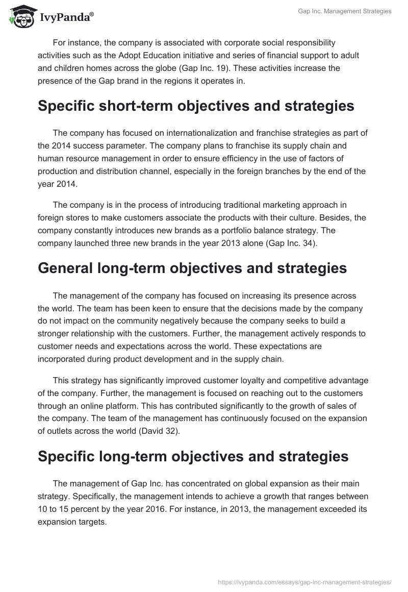 Gap Inc. Management Strategies. Page 2