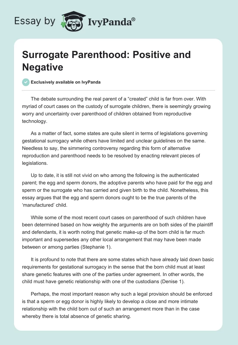 Surrogate Parenthood: Positive and Negative. Page 1