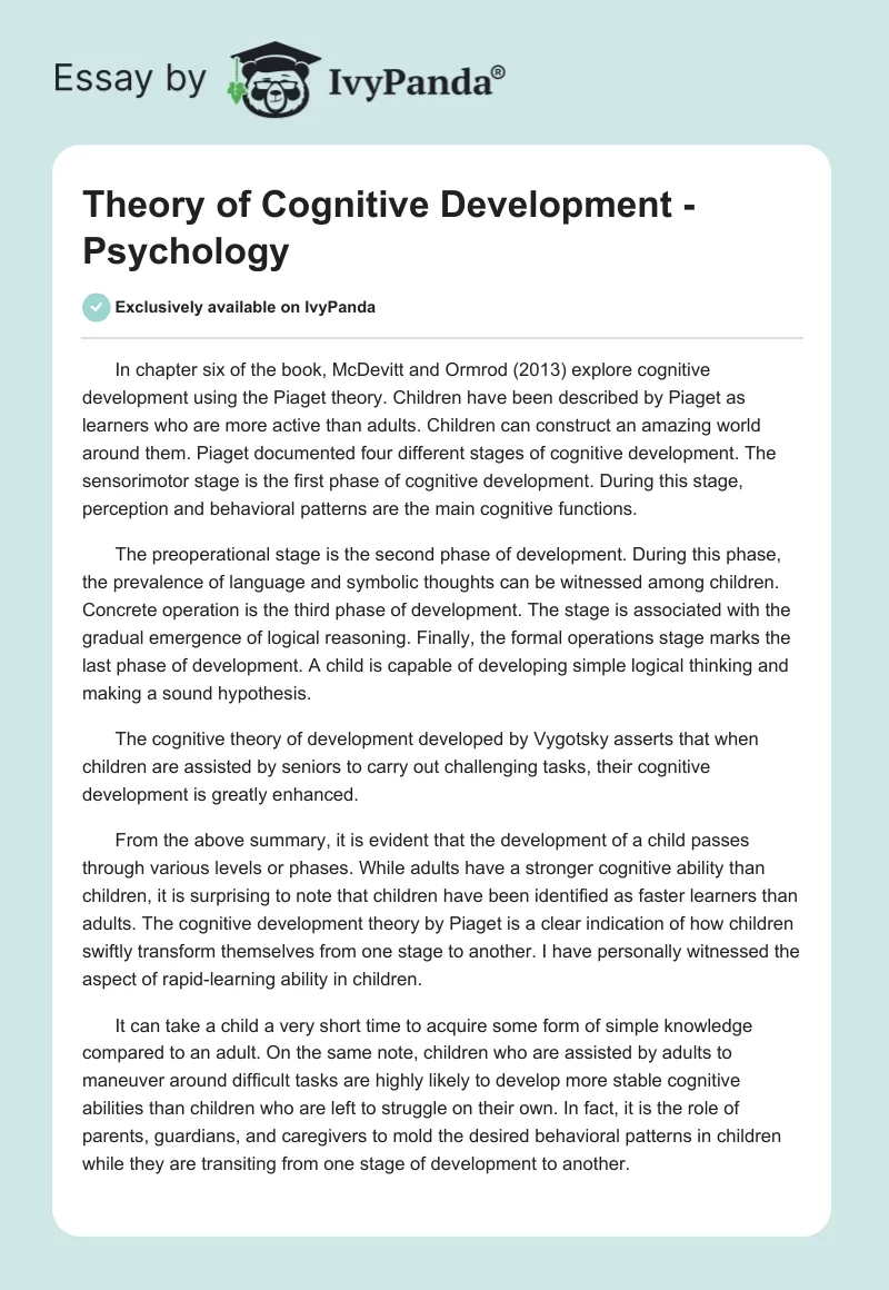 Theory of Cognitive Development - Psychology. Page 1