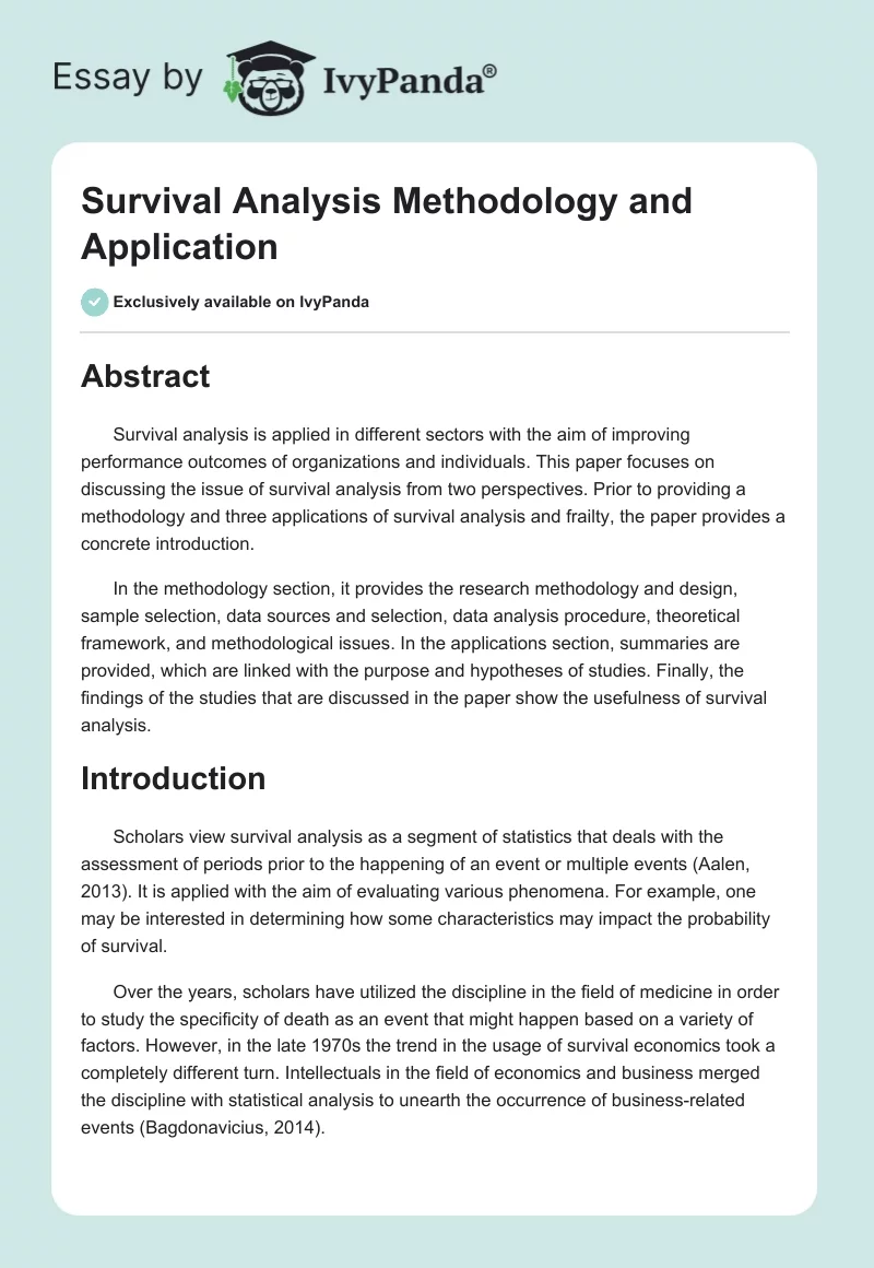 Survival Analysis Methodology and Application. Page 1