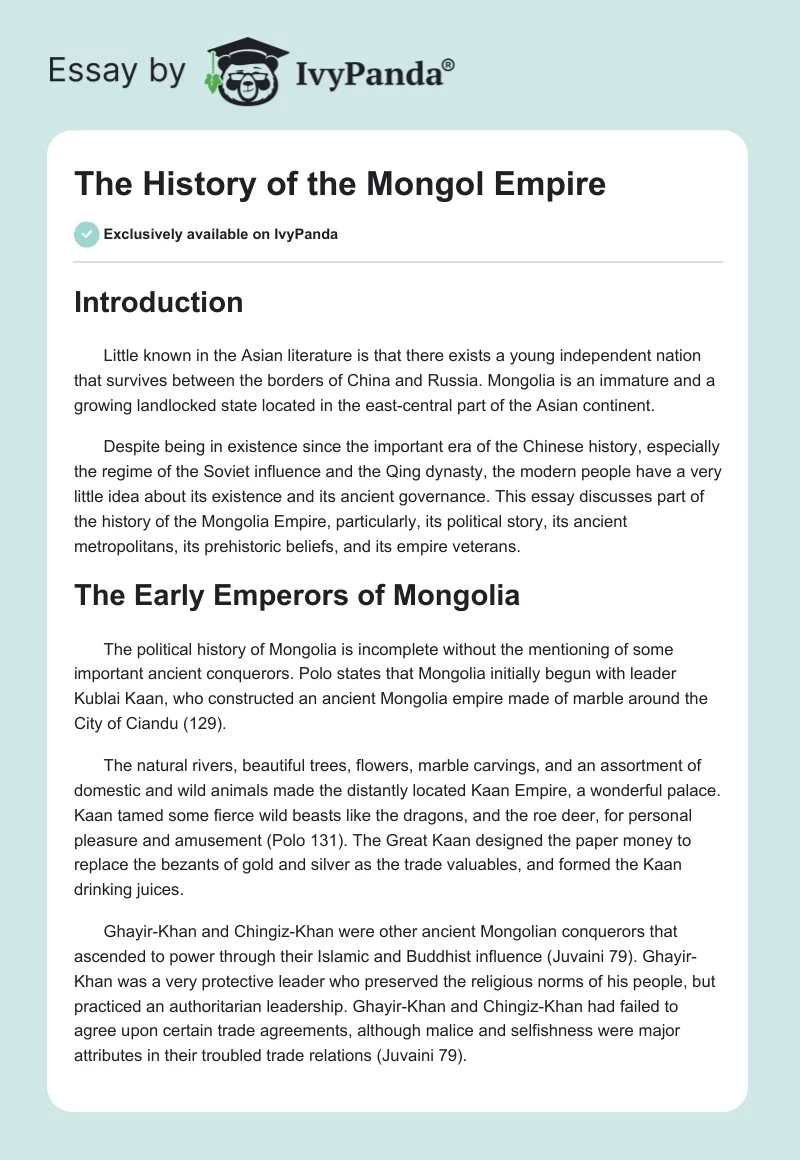 The History of the Mongol Empire. Page 1